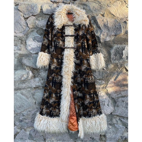 ILGWU Union Made | Rare Vintage 60s 70s Tapestry Penny Lane Duster Fur Coat - Picture 3 of 15